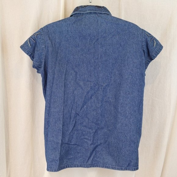 Together Vintage 90s Denim Shirt Medium - Embroidered Snap Front Jean Top - Picture 5 of 10